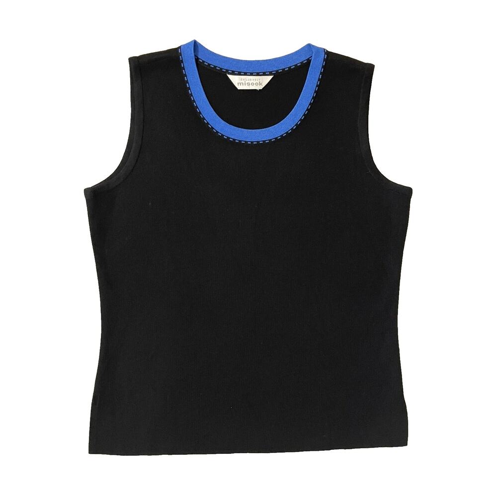 Exclusively Misook Knit Tank Top Women M Black Royal Blue Career Office Stretch